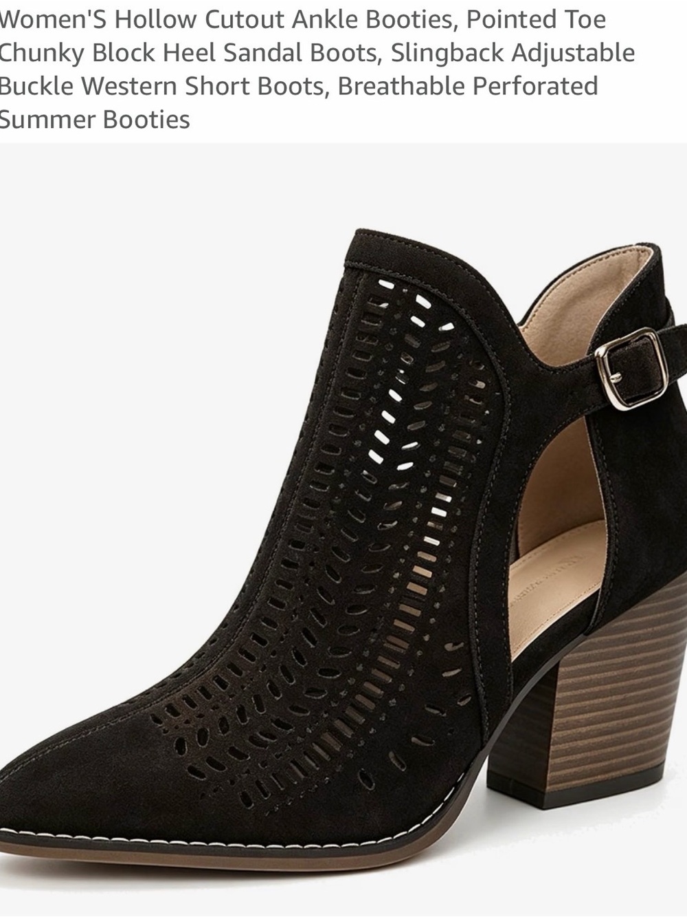 Pointed Toe Perforated Black Suede Ankle Booties - Picture 4 of 4